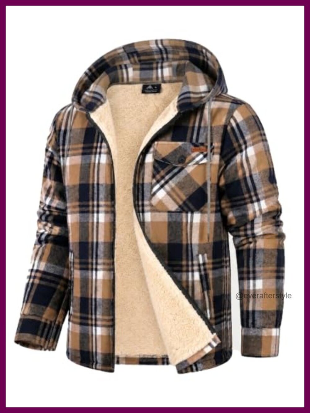 Mens Flannel Jacket Plaid Zip Up Hoodie Sherpa Lined Fleece Sweatshirt